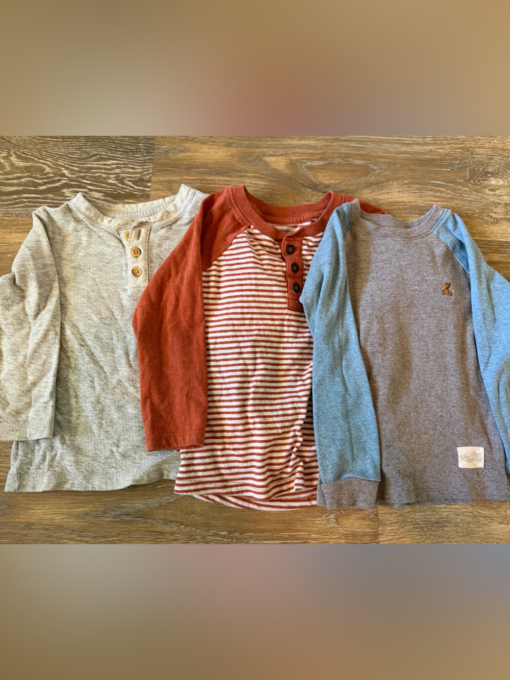 Kids Long-Sleeve Crew & Henley Shirt Set in Gray, Rust & Blue